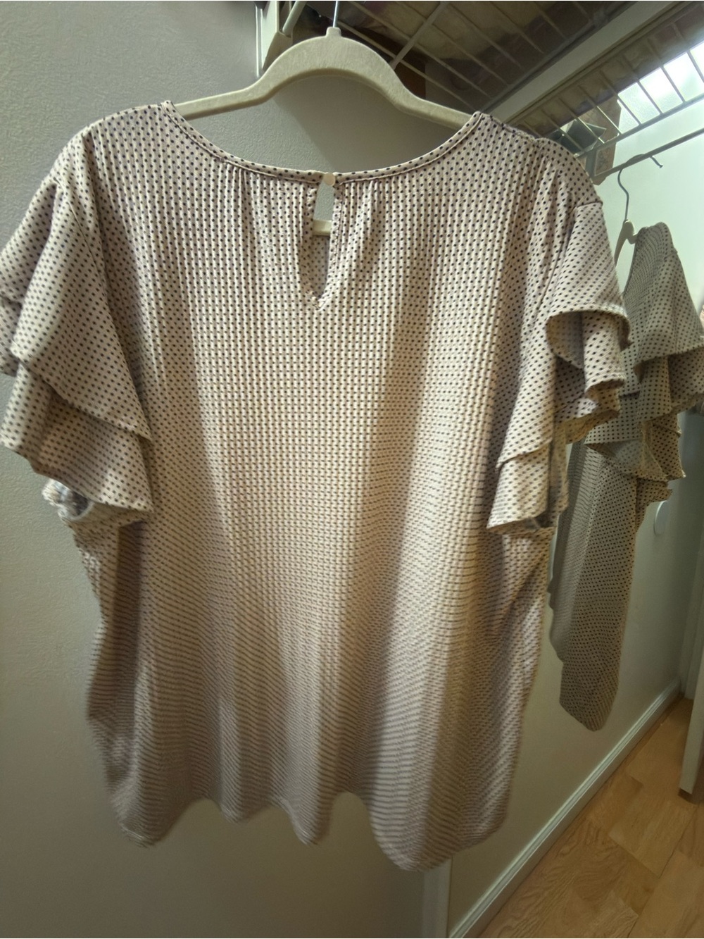 Adrianna Papell Beige Waffle Knit Ruffle Sleeve Top - Picture 3 of 4